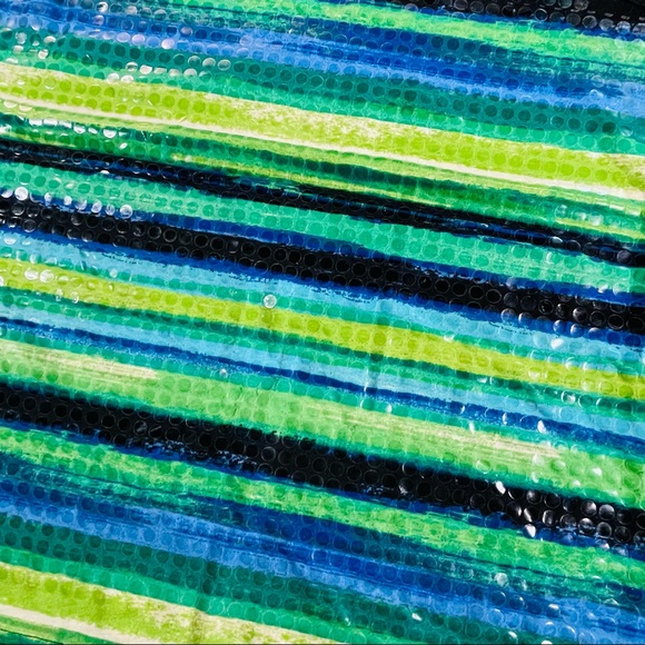 Copper Key size large blue & green striped tank top with shiny dots on front - Picture 2 of 8